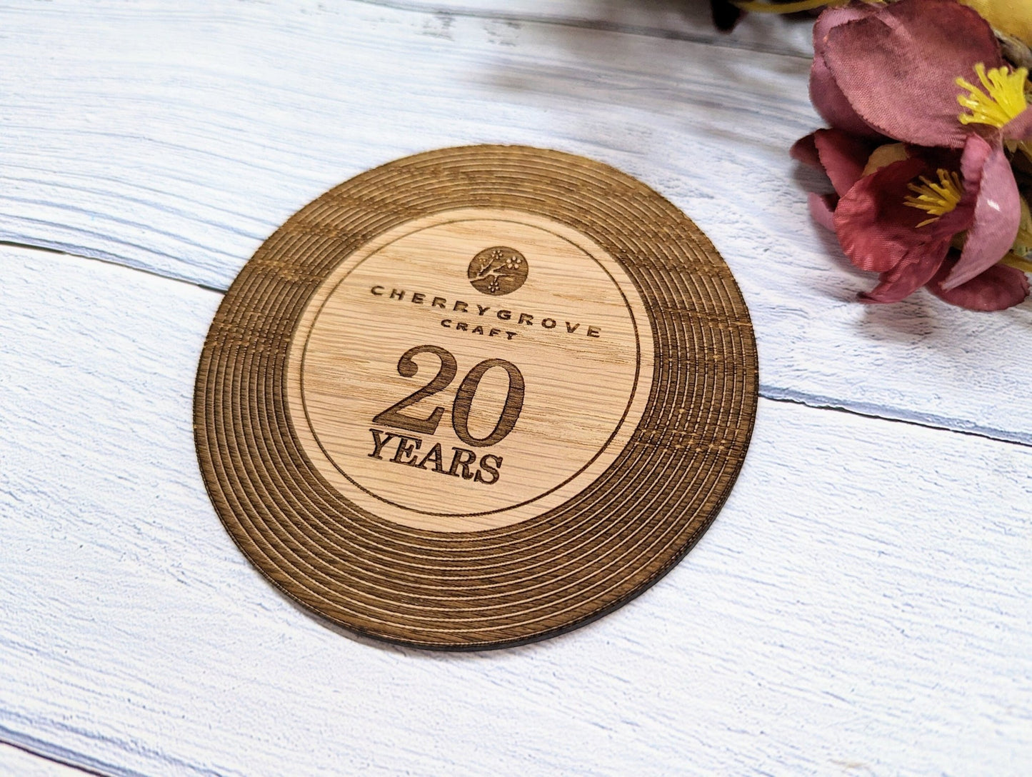 Custom Retro Vinyl Record Coaster for Businesses - Add Your Logo & Celebrate Milestones - Unique Promotional Marketing Item - CherryGroveCraft