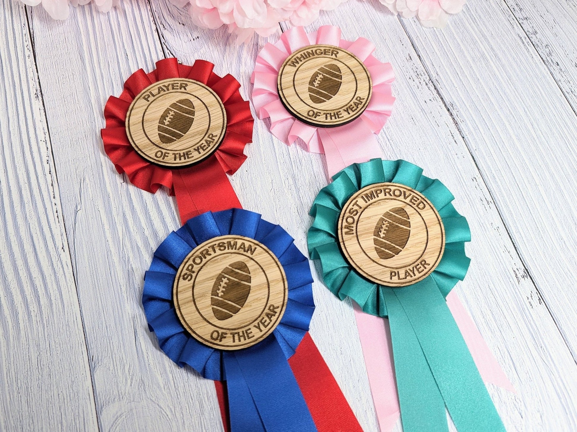 Custom Rugby Rosettes - Personalised Rugby Awards | Choice of Colours, Eco-Friendly, Handcrafted, Fun & Serious Titles - CherryGroveCraft