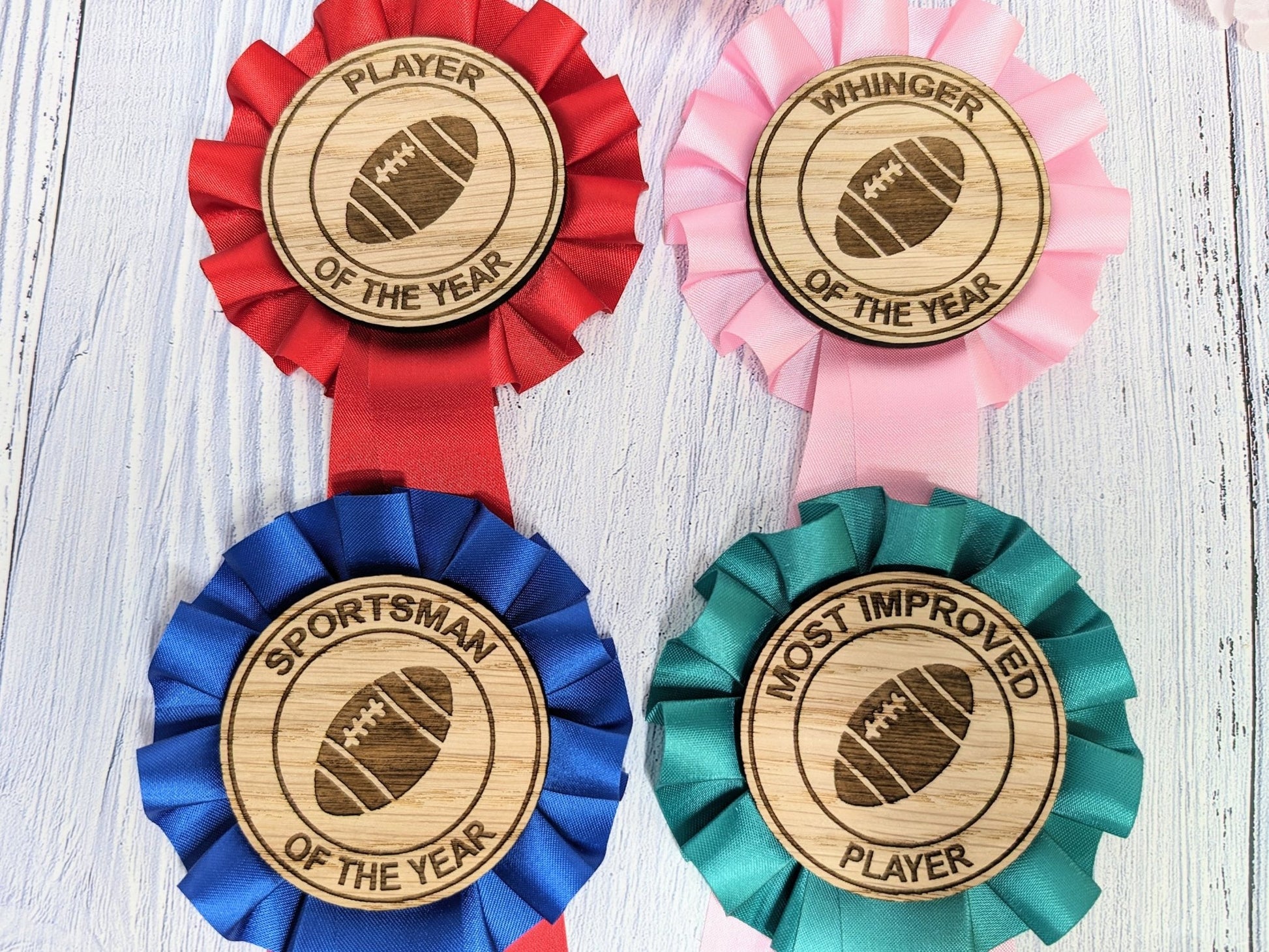 Custom Rugby Rosettes - Personalised Rugby Awards | Choice of Colours, Eco-Friendly, Handcrafted, Fun & Serious Titles - CherryGroveCraft