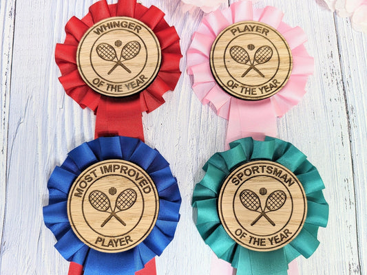 Custom Tennis Rosettes - Personalised Tennis Awards - CherryGroveCraft