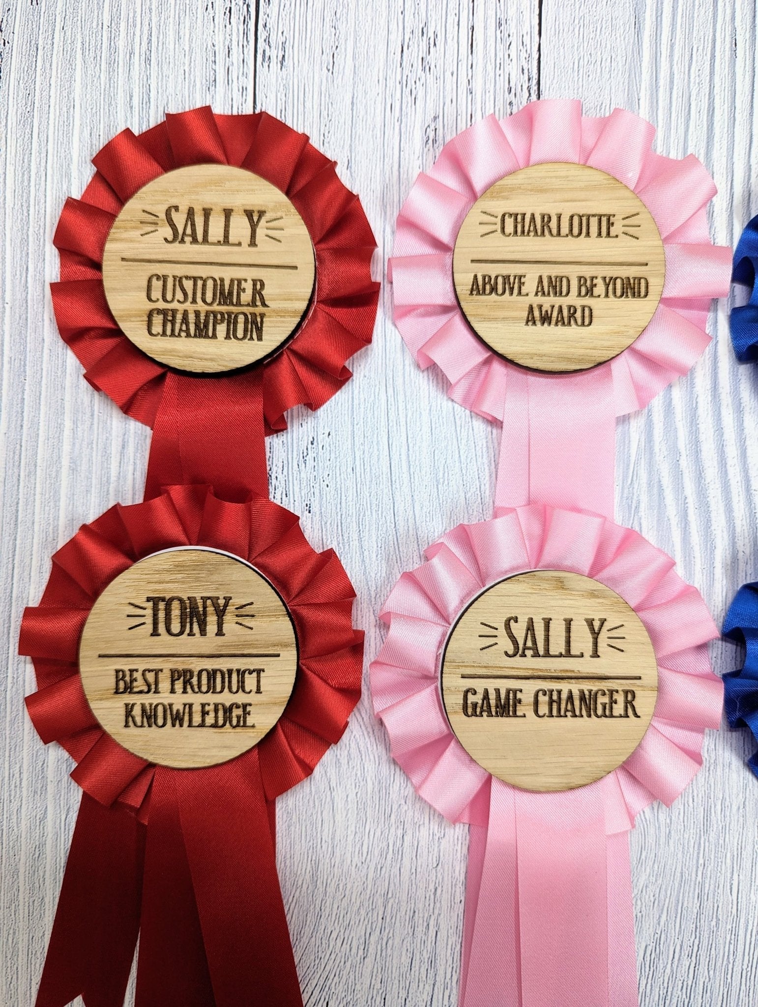 Customer Service Recognition Rosettes: Celebrate Achievements with Eco- Friendly Personalised Wooden Awards - CherryGroveCraft