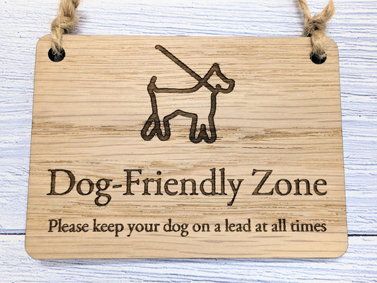 Dog-Friendly Zone Wooden Sign - "Please Keep Your Dog On A Lead At All Times" - Ideal for Pubs, Restaurants, Cafes, and Pet Shops - CherryGroveCraft
