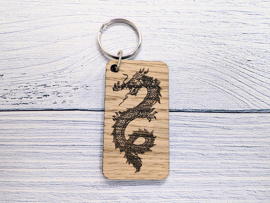 Dragon Keyring - Handcrafted Welsh Oak, 65x35mm | Ideal for Year of the Dragon & Fantasy Game Lovers, Unique Gift - CherryGroveCraft