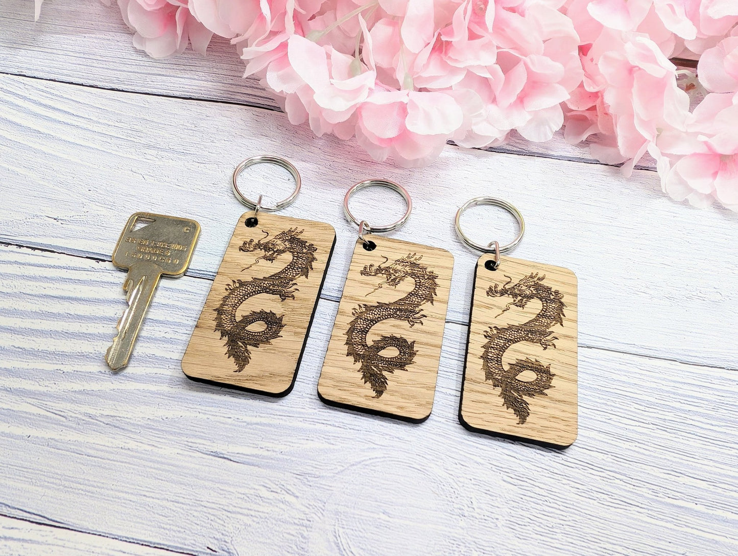 Dragon Keyring - Handcrafted Welsh Oak, 65x35mm | Ideal for Year of the Dragon & Fantasy Game Lovers, Unique Gift - CherryGroveCraft