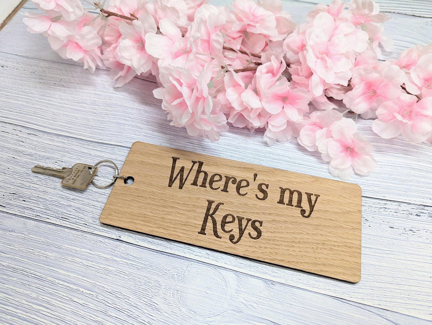 Extra-Large 200x80mm "Where's My Keys" Wooden Keyring - Ideal for First Car, New Home, or Those Who Misplace Keys - CherryGroveCraft