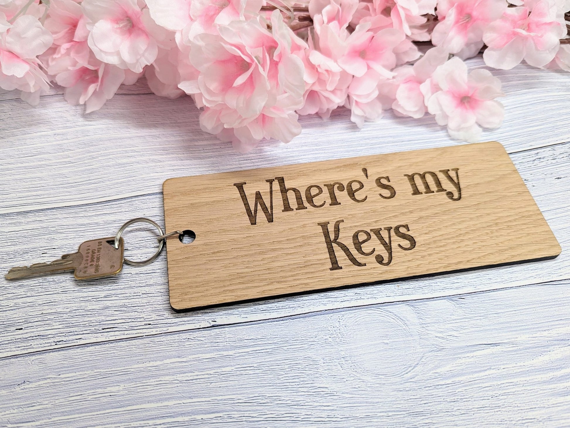 Extra-Large 200x80mm "Where's My Keys" Wooden Keyring - Ideal for First Car, New Home, or Those Who Misplace Keys - CherryGroveCraft