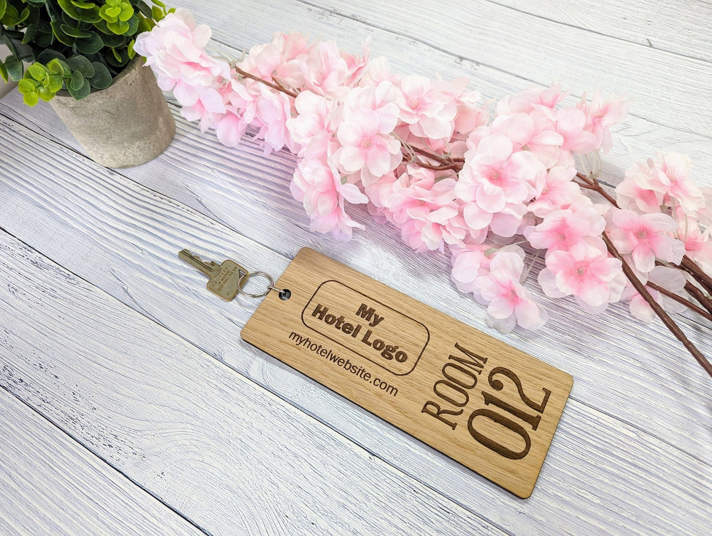 Extra-Large 200x80mm Wooden Hotel Keyrings - Customisable with Hotel Name/Logo & Room Number - Ideal for Luxury Hotels - CherryGroveCraft
