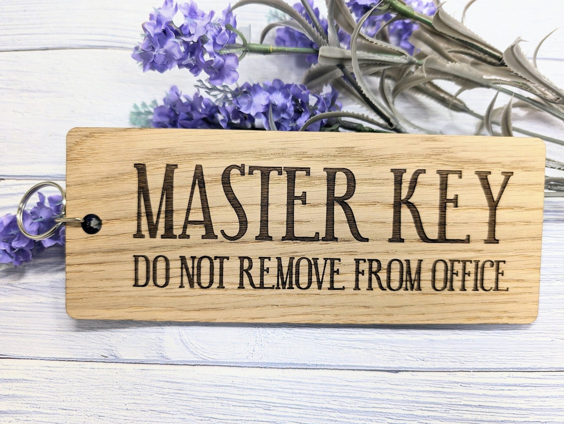 Extra-Large Wooden Keyring 'Master Key - Do Not Remove From Office' - Ideal for Important Keys | Handcrafted in Wales, Eco-Friendly Oak - CherryGroveCraft