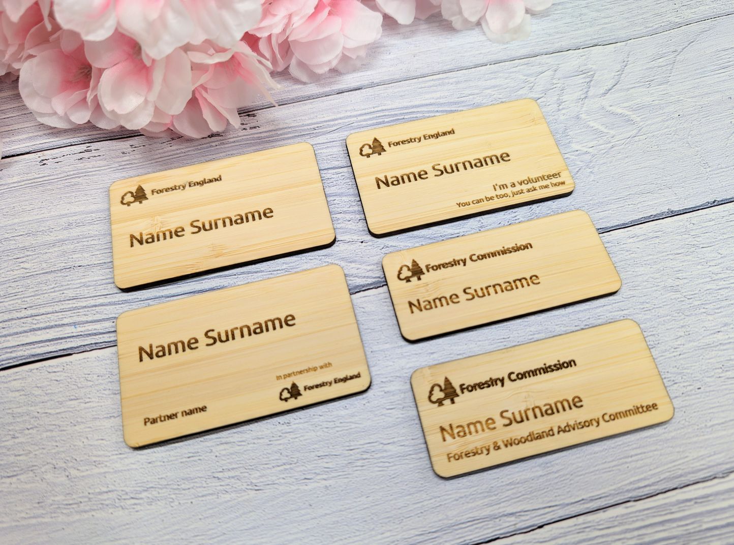 Forestry England Bamboo Name Badges - CherryGroveCraft