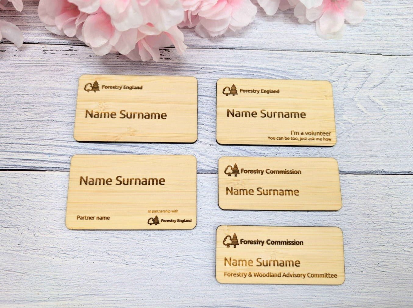 Forestry England Bamboo Name Badges - CherryGroveCraft