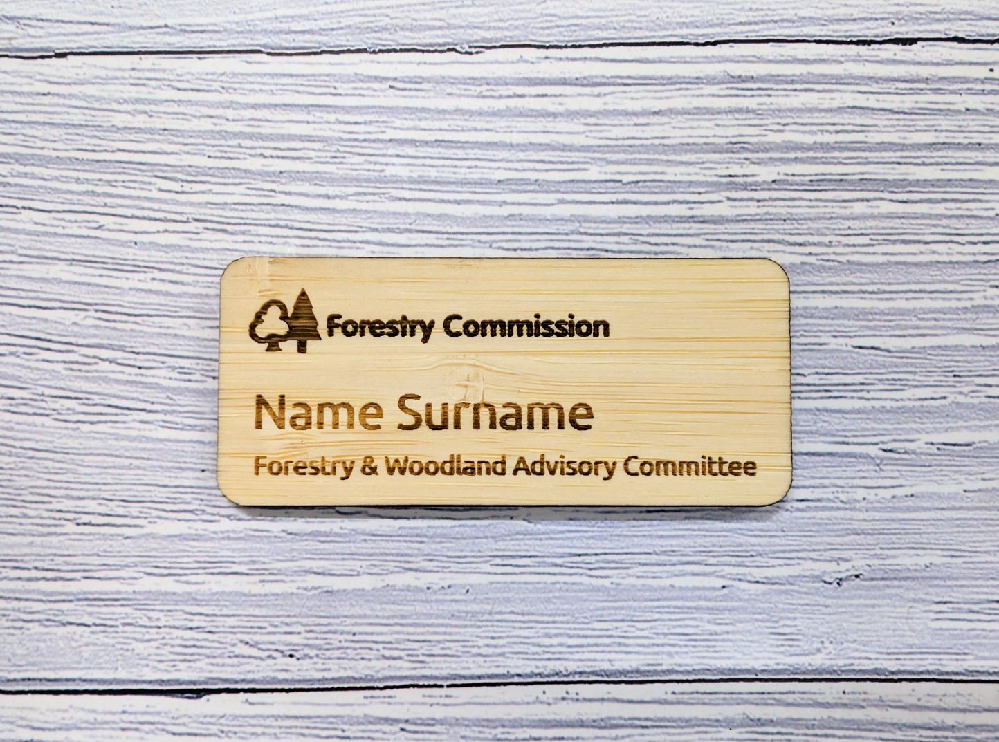 Forestry England Bamboo Name Badges - CherryGroveCraft