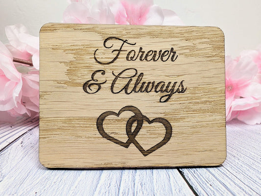 Forever & Always - Wooden Fridge Magnet with Interlocking Hearts - Romantic Gift - CherryGroveCraft