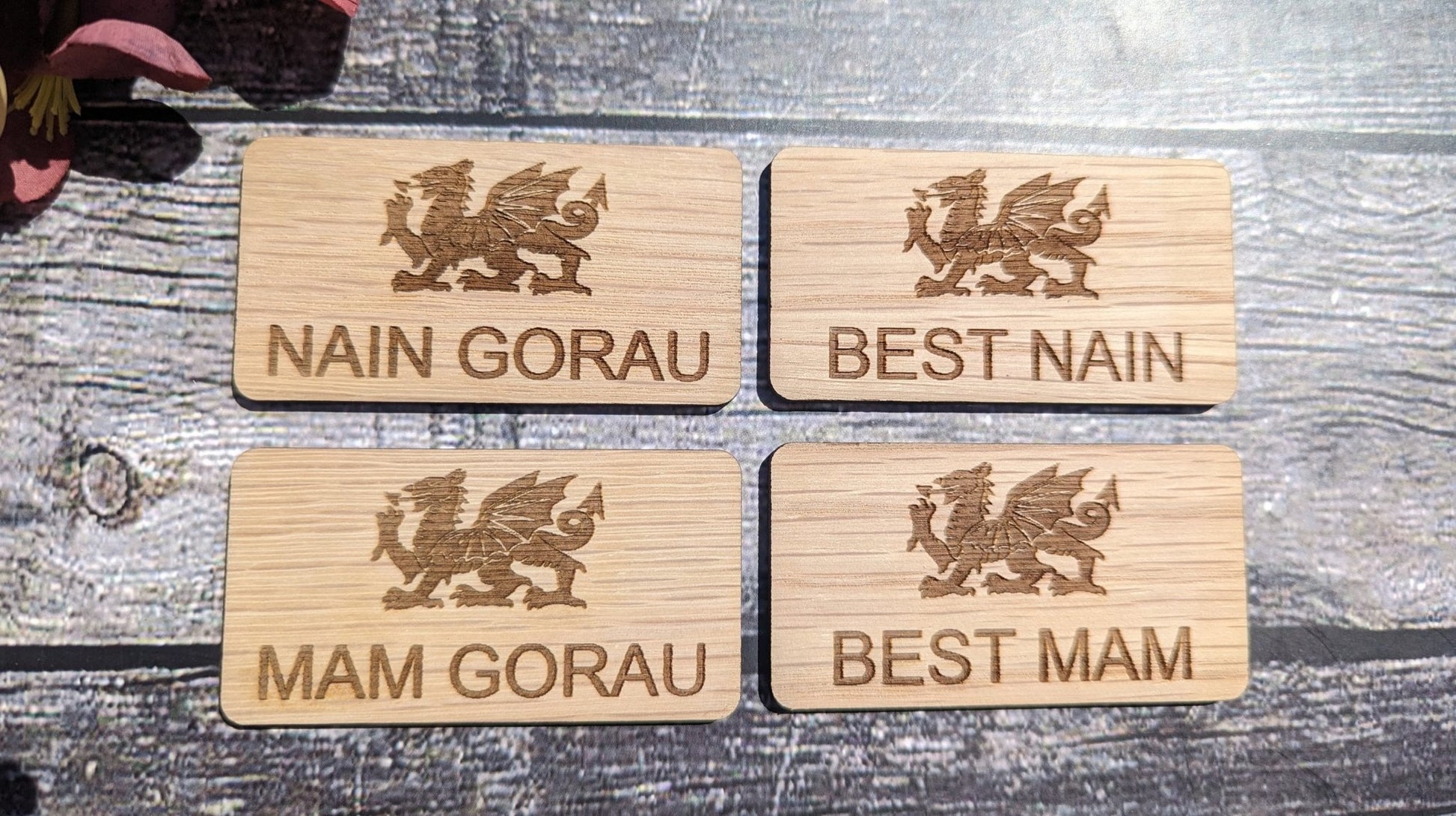 Fun Welsh Wooden Name Badges | Best Mam, Best Nain, Mam Gorau, Nain Gorau - CherryGroveCraft