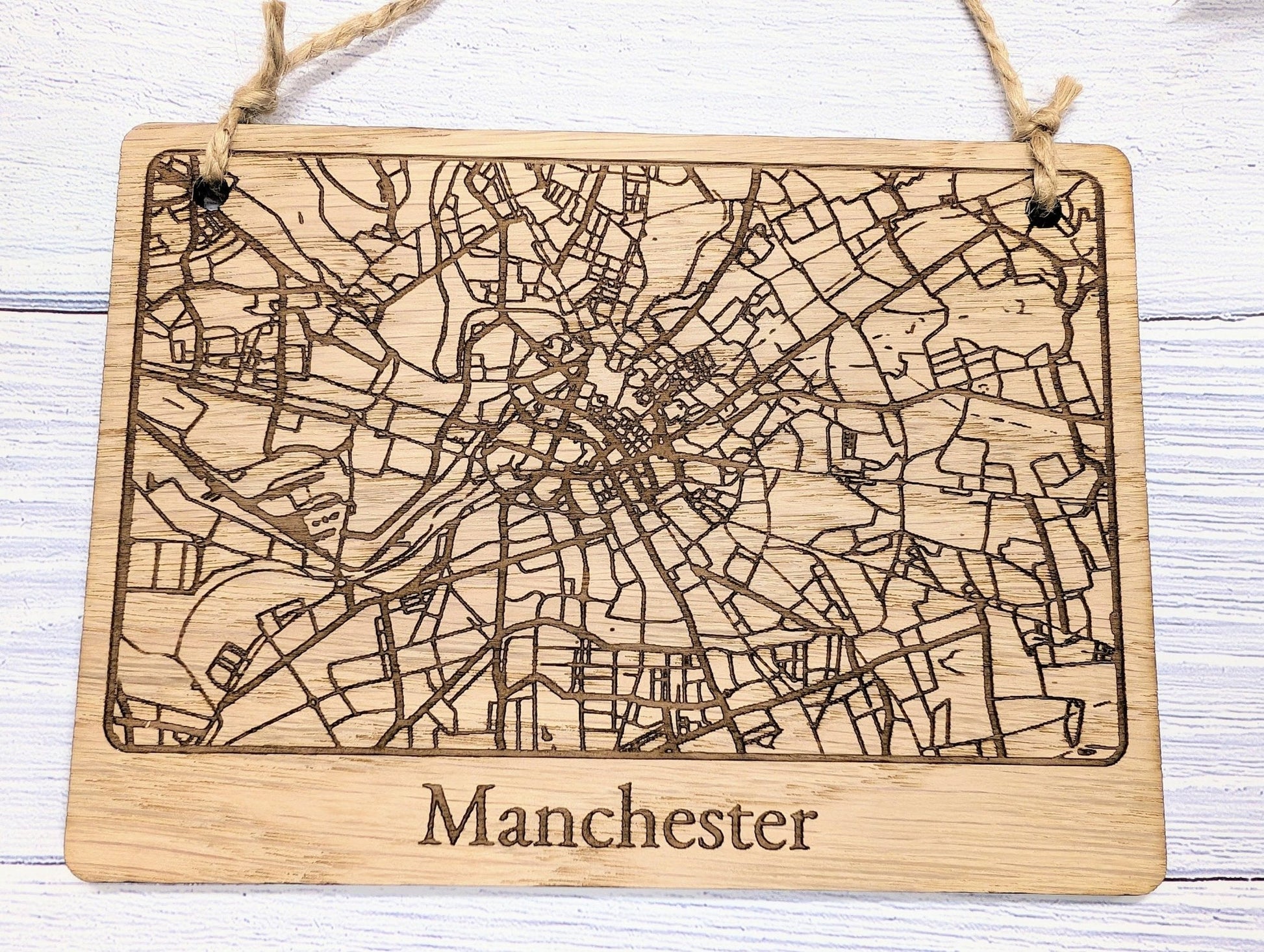 Handcrafted Wooden Map Wall Art of Manchester, UK - Available in 4 Sizes - Perfect Home Decor or Unique Gift - CherryGroveCraft