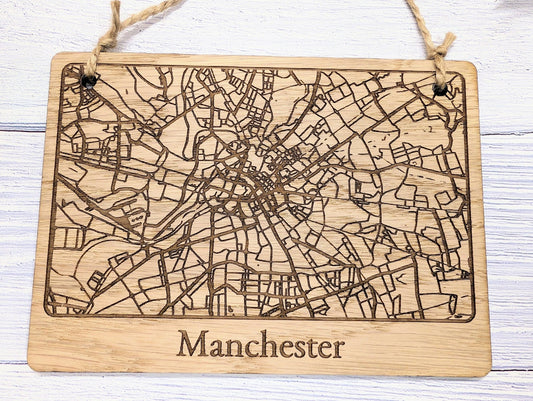 Handcrafted Wooden Map Wall Art of Manchester, UK - Available in 4 Sizes - Perfect Home Decor or Unique Gift - CherryGroveCraft