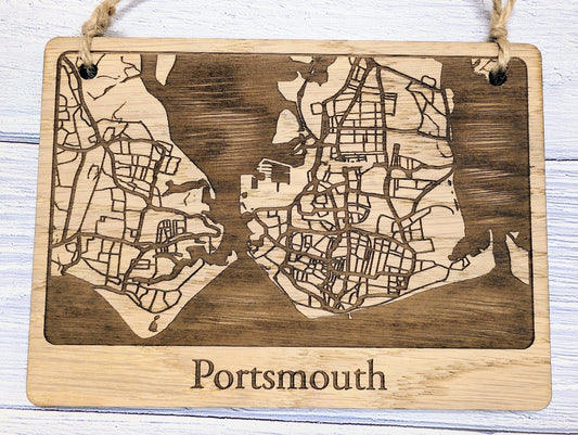 Handcrafted Wooden Map Wall Art of Portsmouth, UK - Available in 4 Sizes - Perfect Home Decor or Unique Gift - CherryGroveCraft