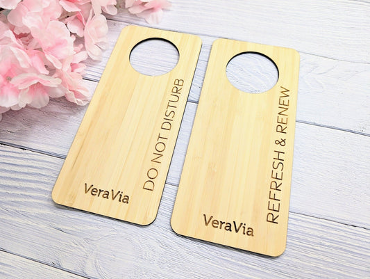 Hotel Door Hangers - Free Design Service, Bamboo "Please Clean the Room" and "Please Do Not Disturb" Door Signs, Hotel Sign, Bedroom Signs - CherryGroveCraft