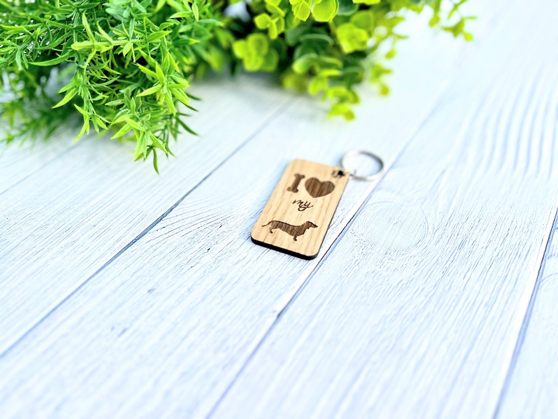 I love my Dachshund Wooden Keyring | Oak Dog Keychain | Gift For Dachshund Parent | Doggy Key Tag Gift - CherryGroveCraft