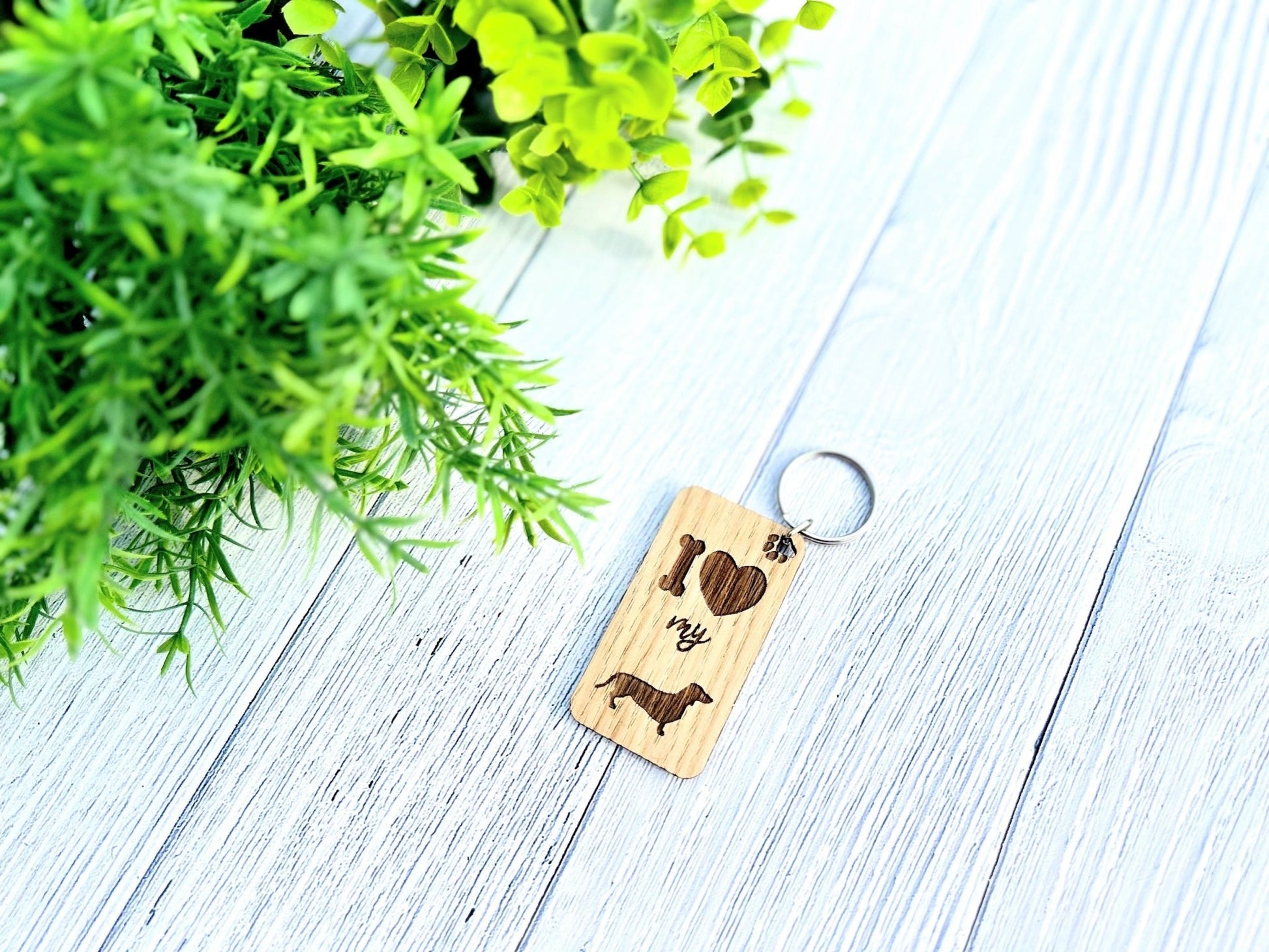 I love my Dachshund Wooden Keyring | Oak Dog Keychain | Gift For Dachshund Parent | Doggy Key Tag Gift - CherryGroveCraft
