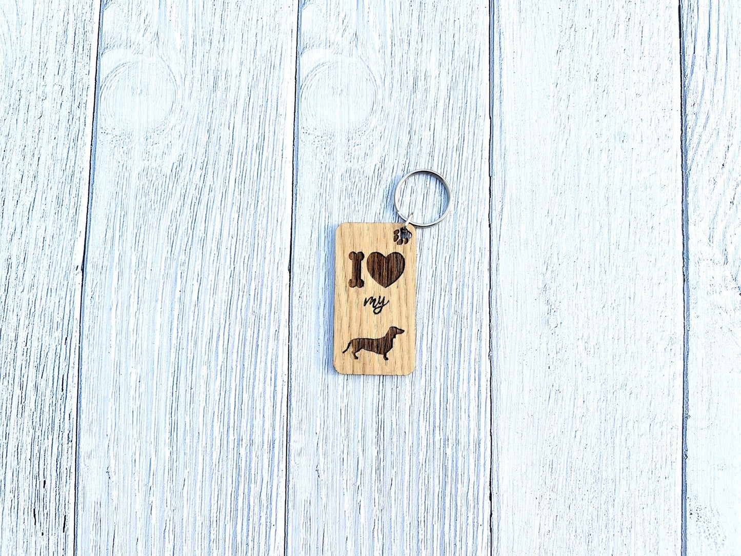 I love my Dachshund Wooden Keyring | Oak Dog Keychain | Gift For Dachshund Parent | Doggy Key Tag Gift - CherryGroveCraft