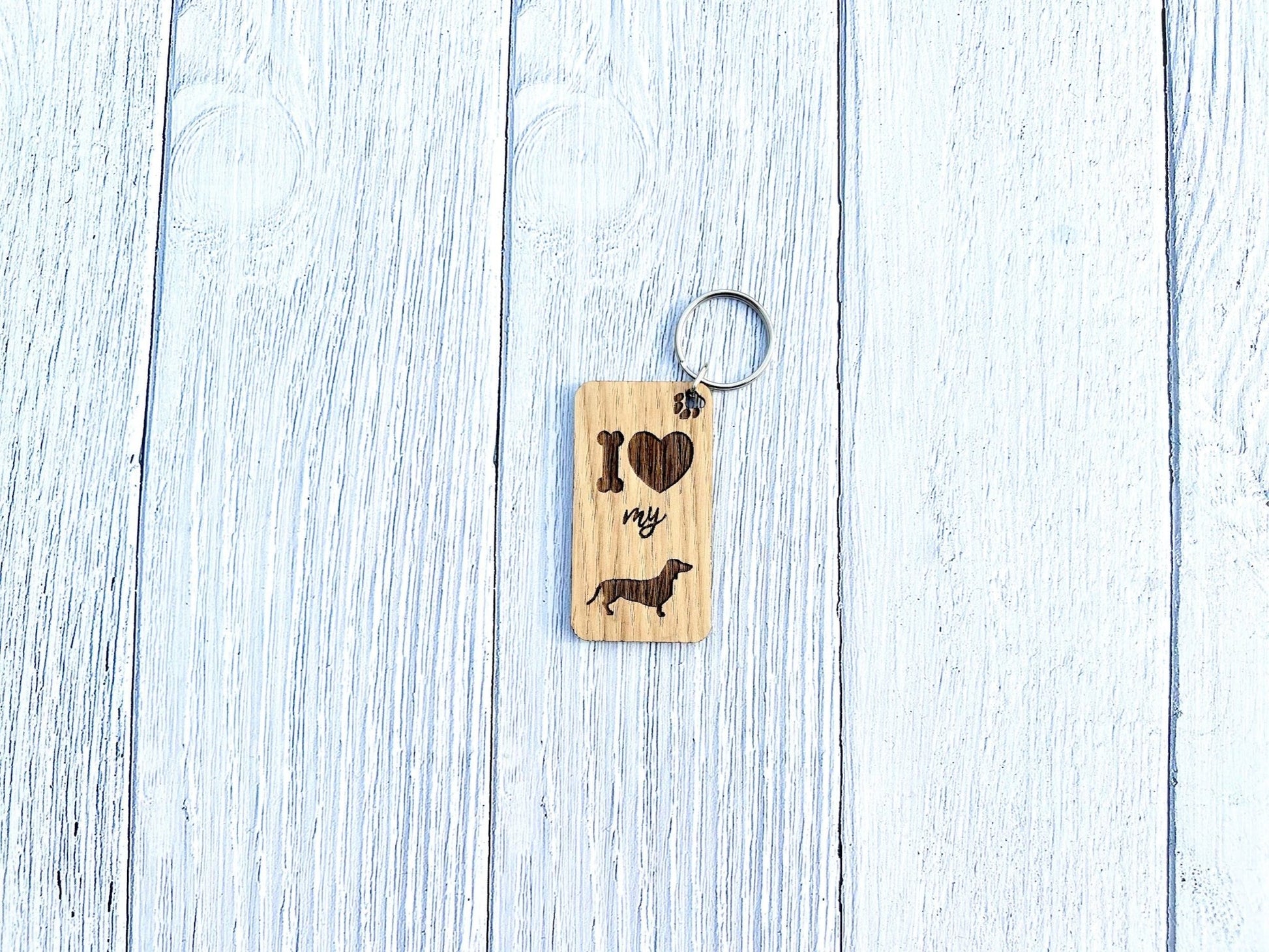I love my Dachshund Wooden Keyring | Oak Dog Keychain | Gift For Dachshund Parent | Doggy Key Tag Gift - CherryGroveCraft