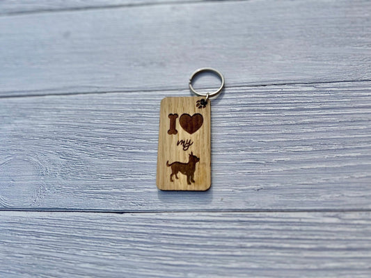 I Love my Short-Haired Chihuahua Wooden Keyring | Oak Dog Keychain | Gift For Chihuahua Parent | Doggy Key Tag Gift - CherryGroveCraft