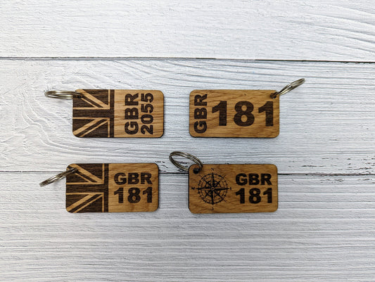 Sailing Keyrings, Personalised With Sail Number, Sailing Gift, Oak