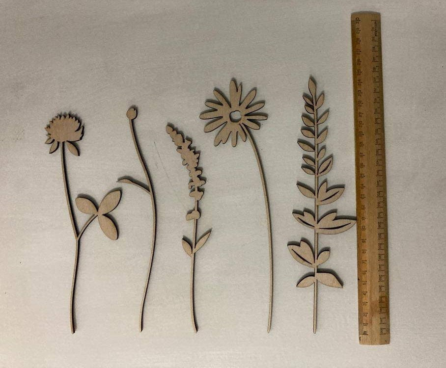 Set of 6 Unpainted Plywood Flowers for DIY Home Decor