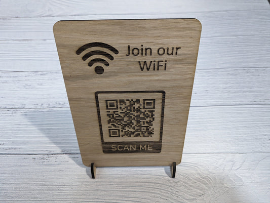 Wooden WiFi Code Sign, WiFi QR Code Sign, QR Code Sign, Oak