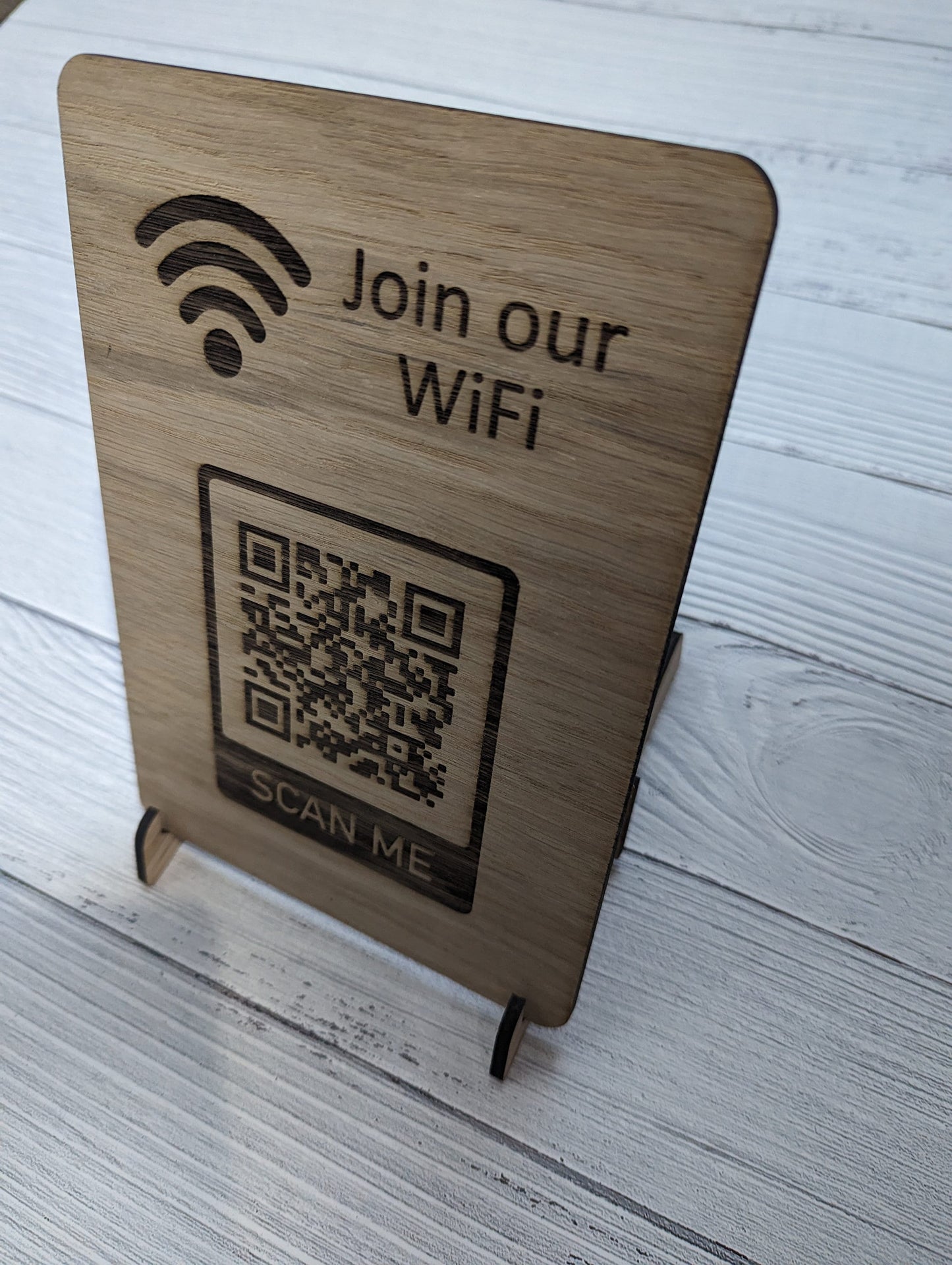 Wooden WiFi Code Sign, WiFi QR Code Sign, QR Code Sign, Oak