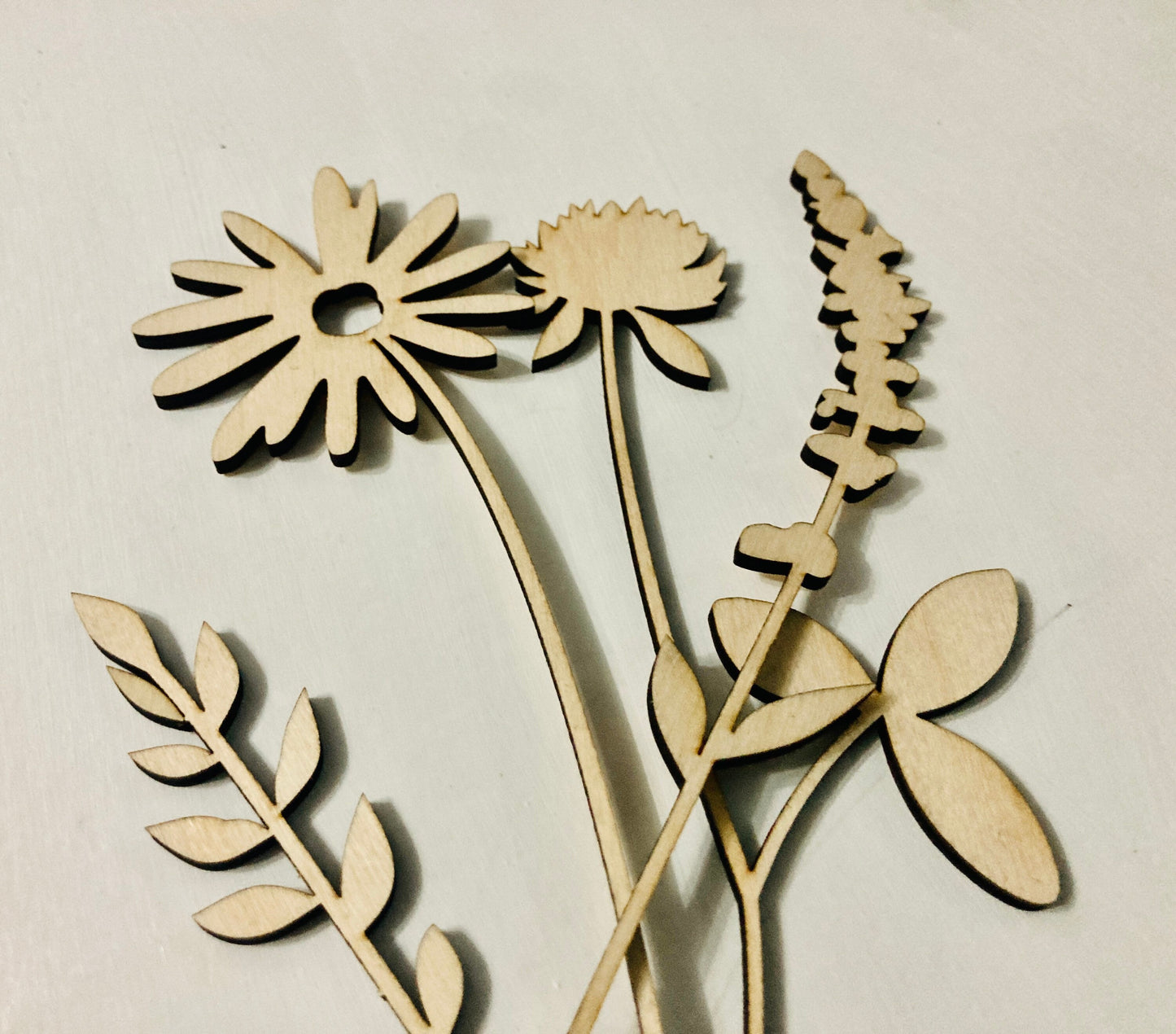 Set of 6 Unpainted Plywood Flowers for DIY Home Decor