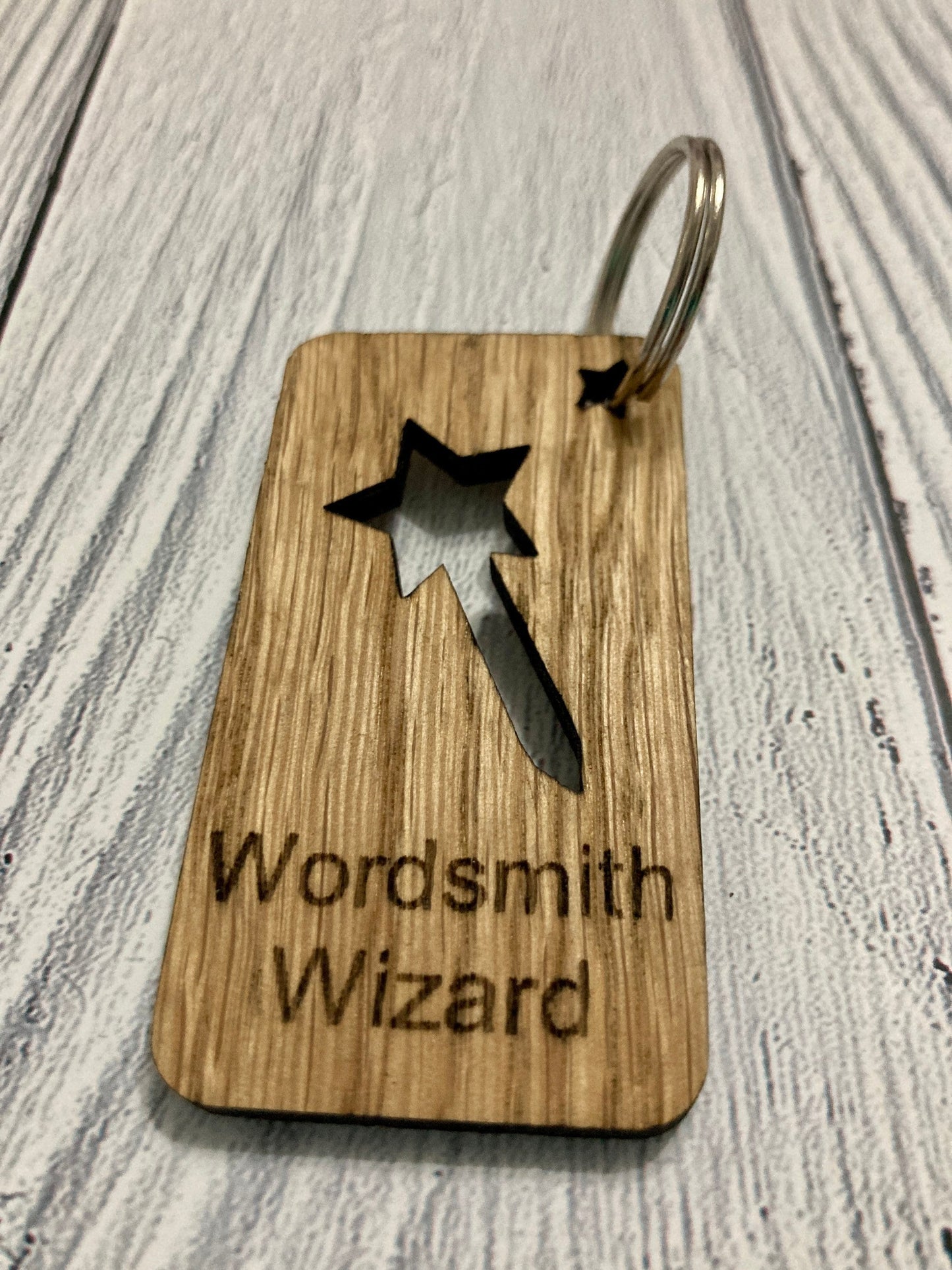 Personalised Employee Recognition Keyrings, Engraved Wooden Staff Appreciation Keyring, Oak