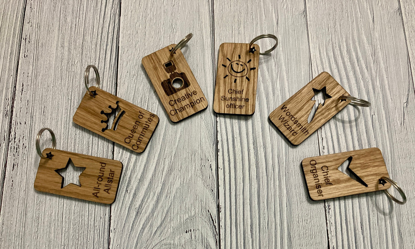 Personalised Employee Recognition Keyrings, Engraved Wooden Staff Appreciation Keyring, Oak