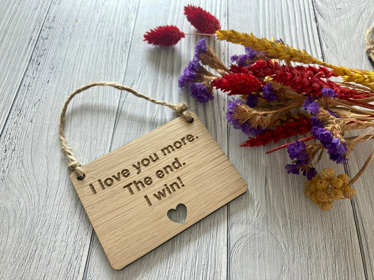 Wooden Personalised Sign with Heart Cut Out, Romantic Wooden Hanging Sign