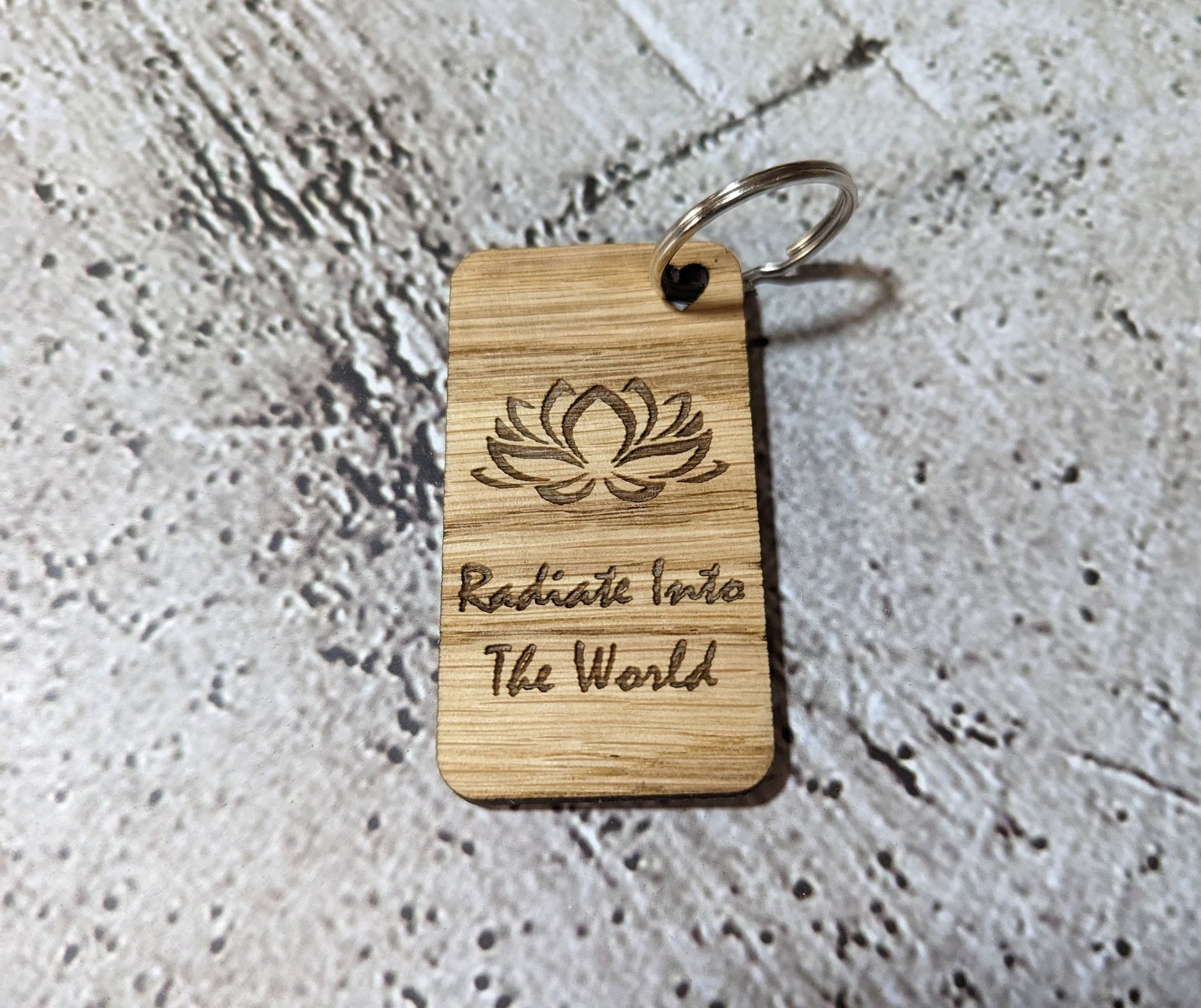 Yoga keyrings bulk order — discounts from 20 units, eco oak veneer
