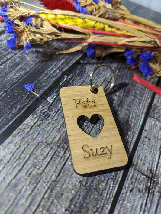 Personalised Wooden Heart Keyring for Lovers