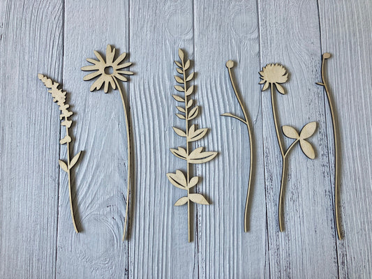 Set of 6 Unpainted Plywood Flowers for DIY Home Decor