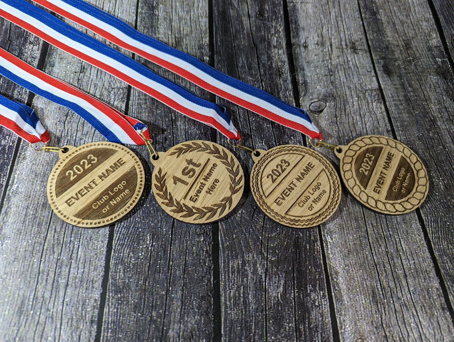 Personalised Wooden Medals, 4 Designs, Sports, Marathon, 5K, Fun Run, etc