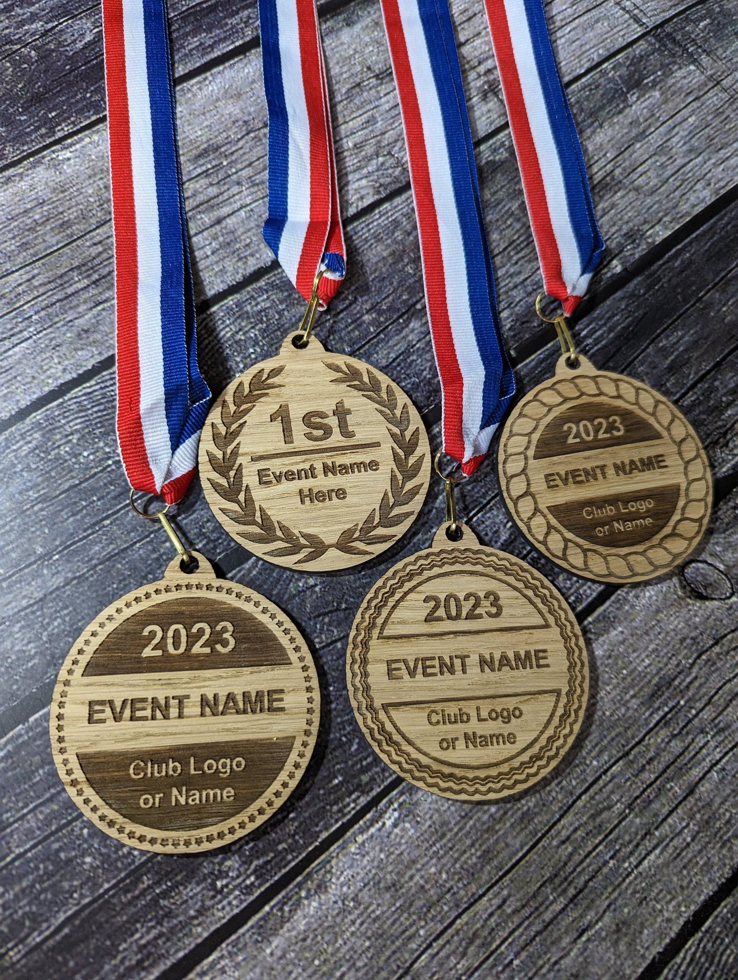 Personalised Wooden Medals, 4 Designs, Sports, Marathon, 5K, Fun Run, etc