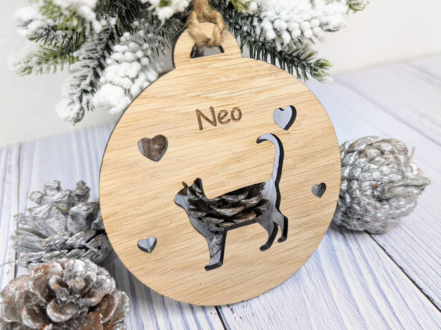 Personalised Cat Silhouette Christmas Bauble - Custom Engraved with Your Cat's Name