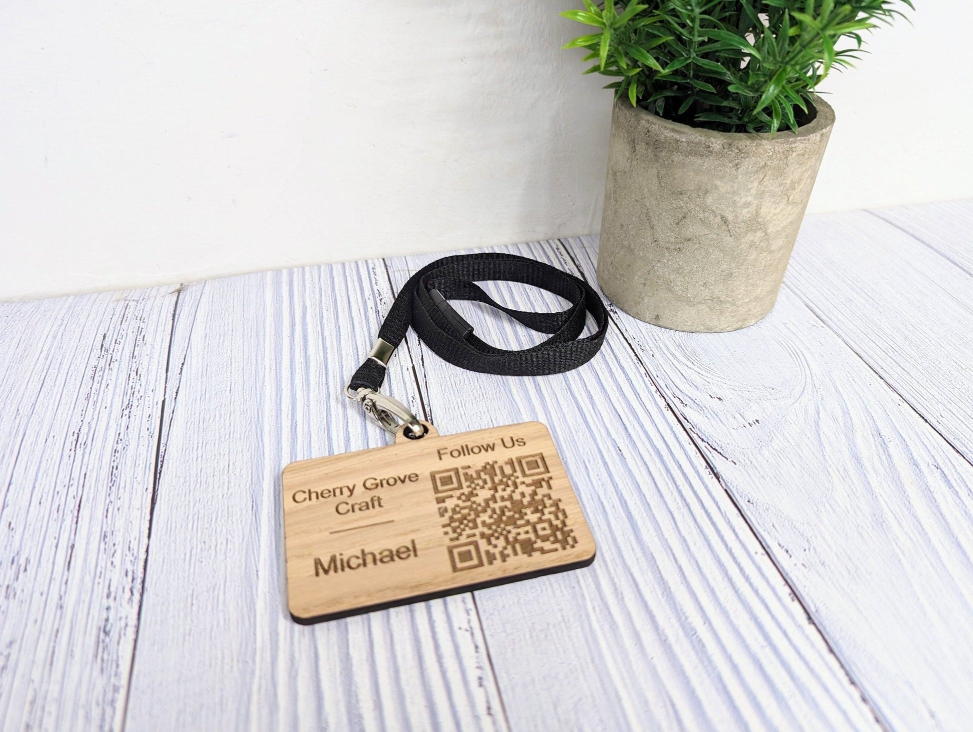 Interactive QR Code Eco-Friendly Name Badges with Eco Lanyards - Personalised Staff Name, Company Name or Logo - Event, Exhibition Badges - CherryGroveCraft