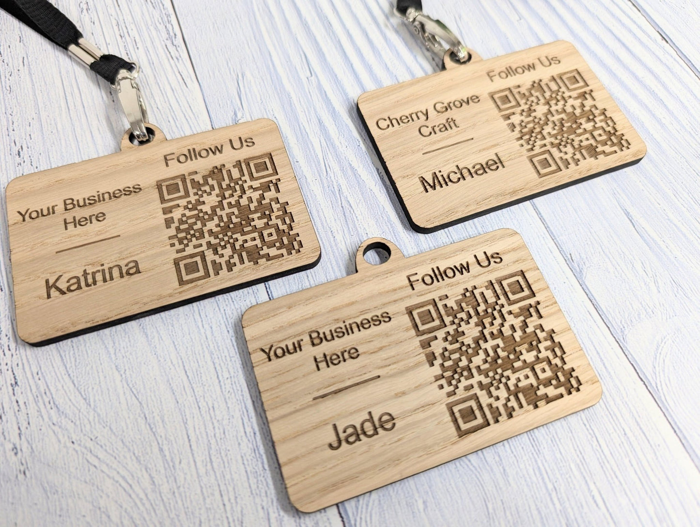 Interactive QR Code Eco-Friendly Name Badges with Eco Lanyards - Personalised Staff Name, Company Name or Logo - Event, Exhibition Badges - CherryGroveCraft