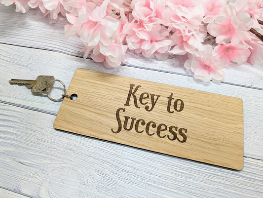 Key to Success - Wooden Keyring - Extra-Large 200x80mm – Inspirational Oak Veneer Key Accessory, Motivational Gift - CherryGroveCraft