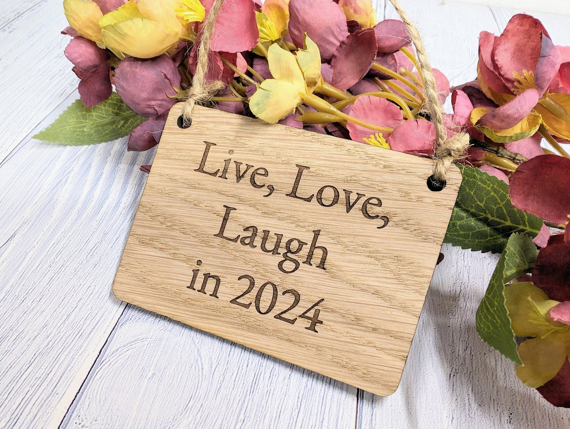 Live, Love, Laugh in 2024 - Wooden Sign - Eco-Friendly Oak Veneer, 4 Sizes Available - New Year Home Decor - CherryGroveCraft