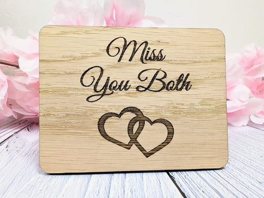 Miss You Both - Wooden Fridge Magnet with Interlocking Hearts - Romantic Gift - CherryGroveCraft