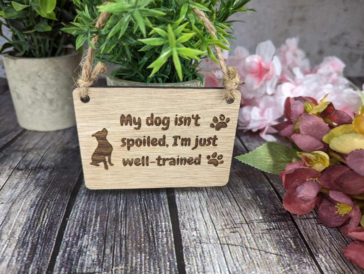 My Dog isn't Spoiled, I'm Just Well Trained - Wooden Sign | Wooden Hanging Sign for Dog Lovers | Doggy Birthday Gift | Bar Sign | Door Sign - CherryGroveCraft