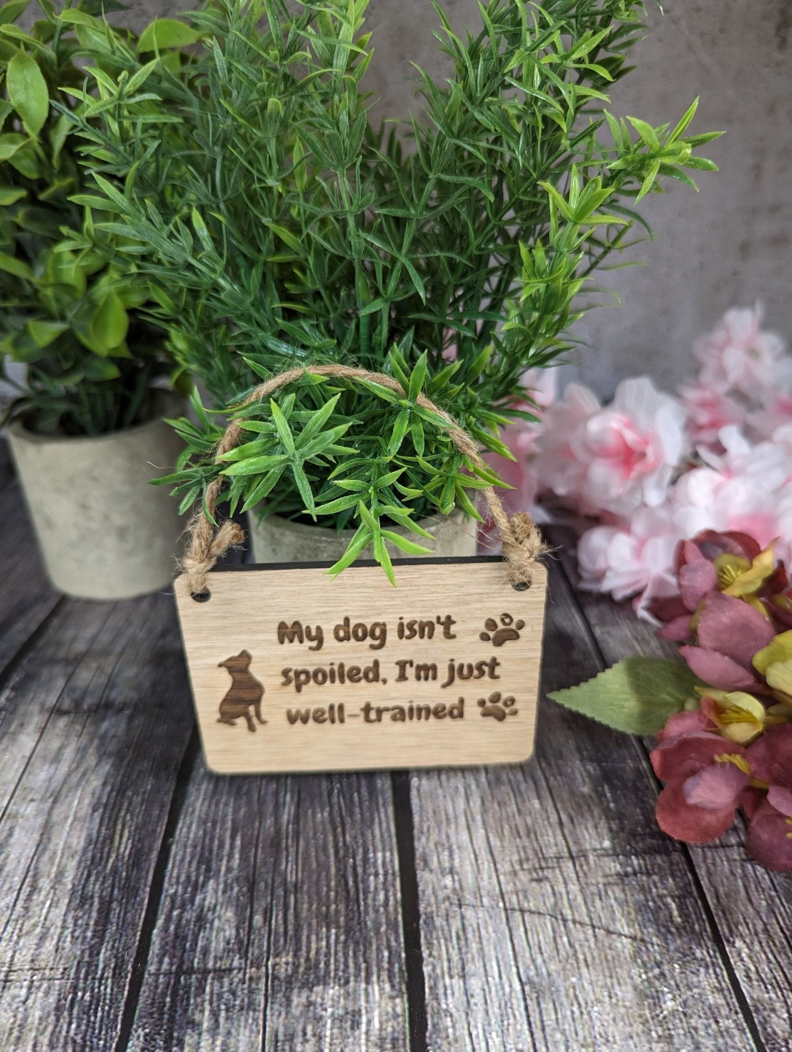 My Dog isn't Spoiled, I'm Just Well Trained - Wooden Sign | Wooden Hanging Sign for Dog Lovers | Doggy Birthday Gift | Bar Sign | Door Sign - CherryGroveCraft