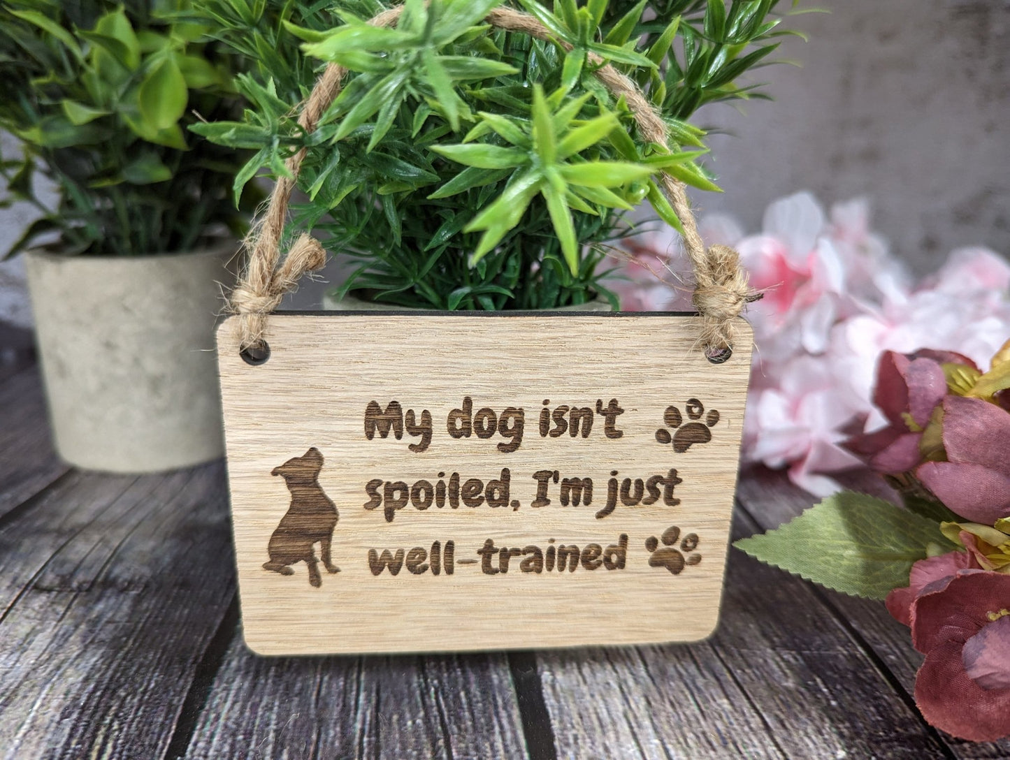 My Dog isn't Spoiled, I'm Just Well Trained - Wooden Sign | Wooden Hanging Sign for Dog Lovers | Doggy Birthday Gift | Bar Sign | Door Sign - CherryGroveCraft