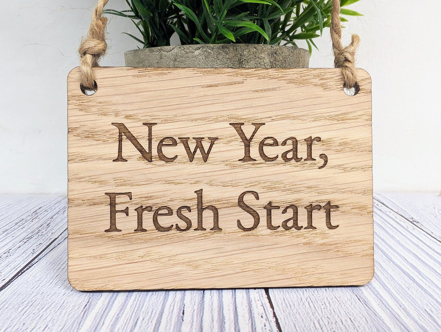 New Year, Fresh Start Oak Sign - Customisable, Motivational 2024 Decor - CherryGroveCraft