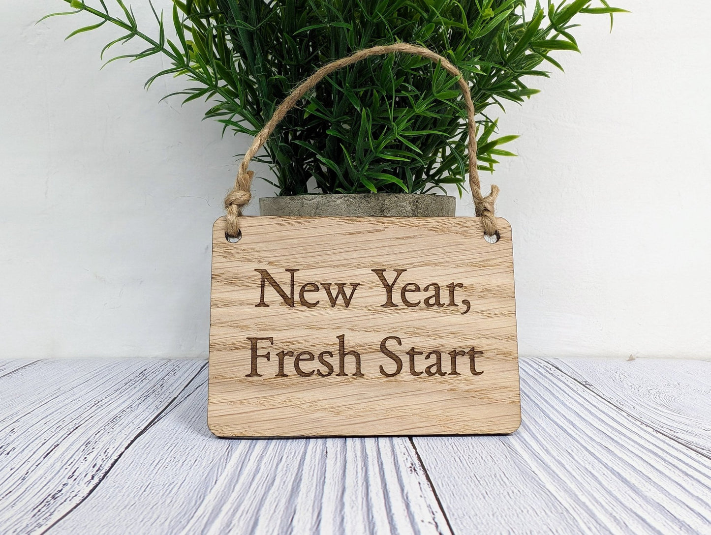 New Year, Fresh Start Oak Sign - Customisable, Motivational 2024 Decor - CherryGroveCraft